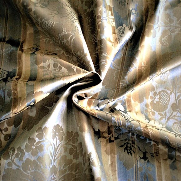 AQUA BLUE GOLD BEIGE DAMASK DRAPERY FURNITURE UPHOLSTERY FABRIC 72"L 50.5 "W - Picture 4 of 11